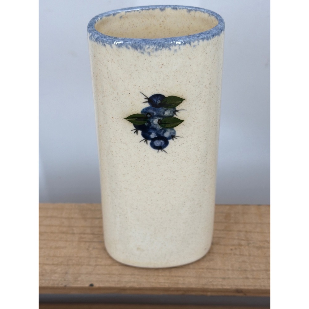 Vtg Debbie's Blueberryware Maine Bud Vase Hand Painted Stoneware Speckled 6"